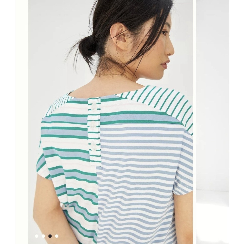 Maeve Anthropologie Tiffany Top XL Cropped Boxy Striped Colorblock Cotton - Picture 2 of 12